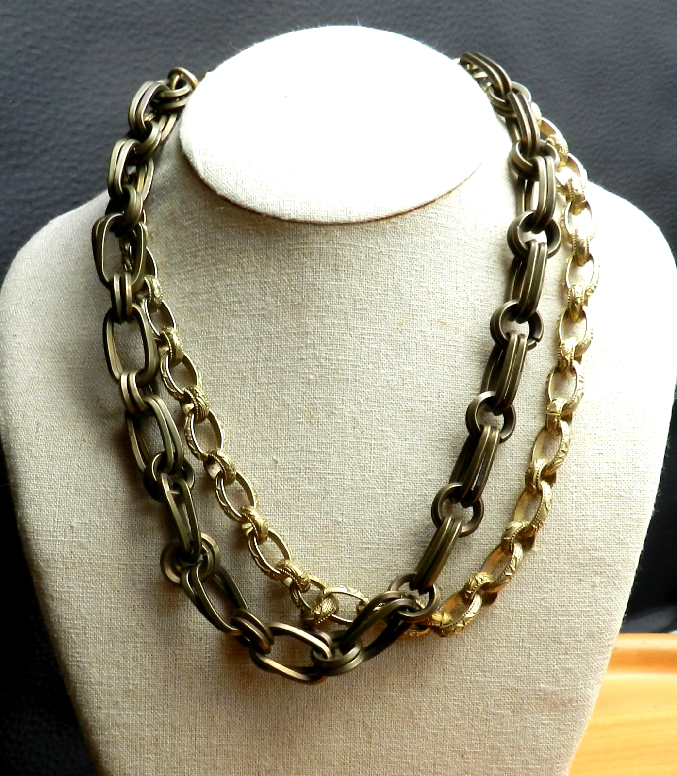 Vintage Catherine Popesco France Necklace Contrasting Double Chains Heavy 18″