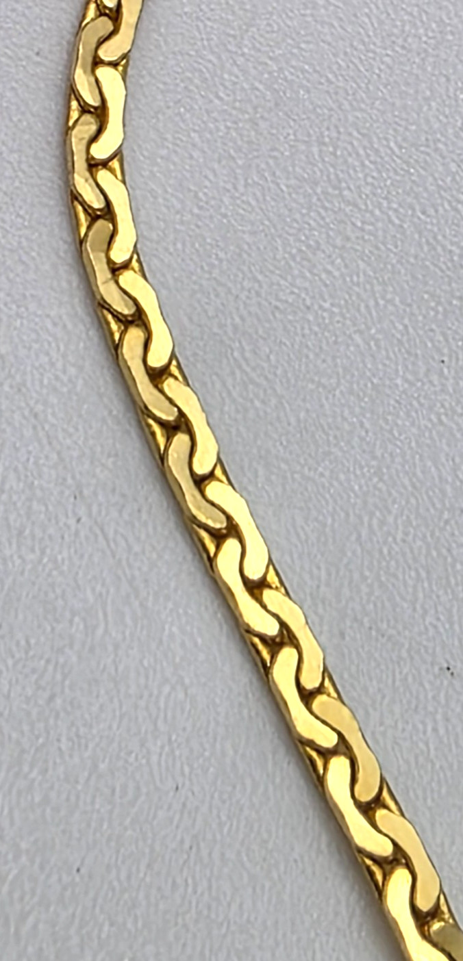 Vintage Gold Tone Herringbone Chain Necklace 23.5 in Classic Minimalist 1.6mm