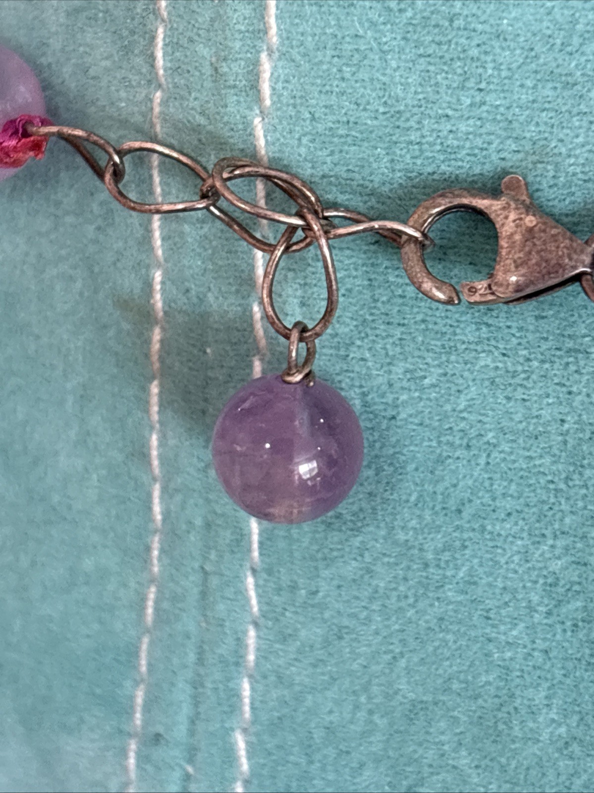 Vintage Chinese Export Sterling Silver Clasp Hand Knotted Amethyst Necklace 20″