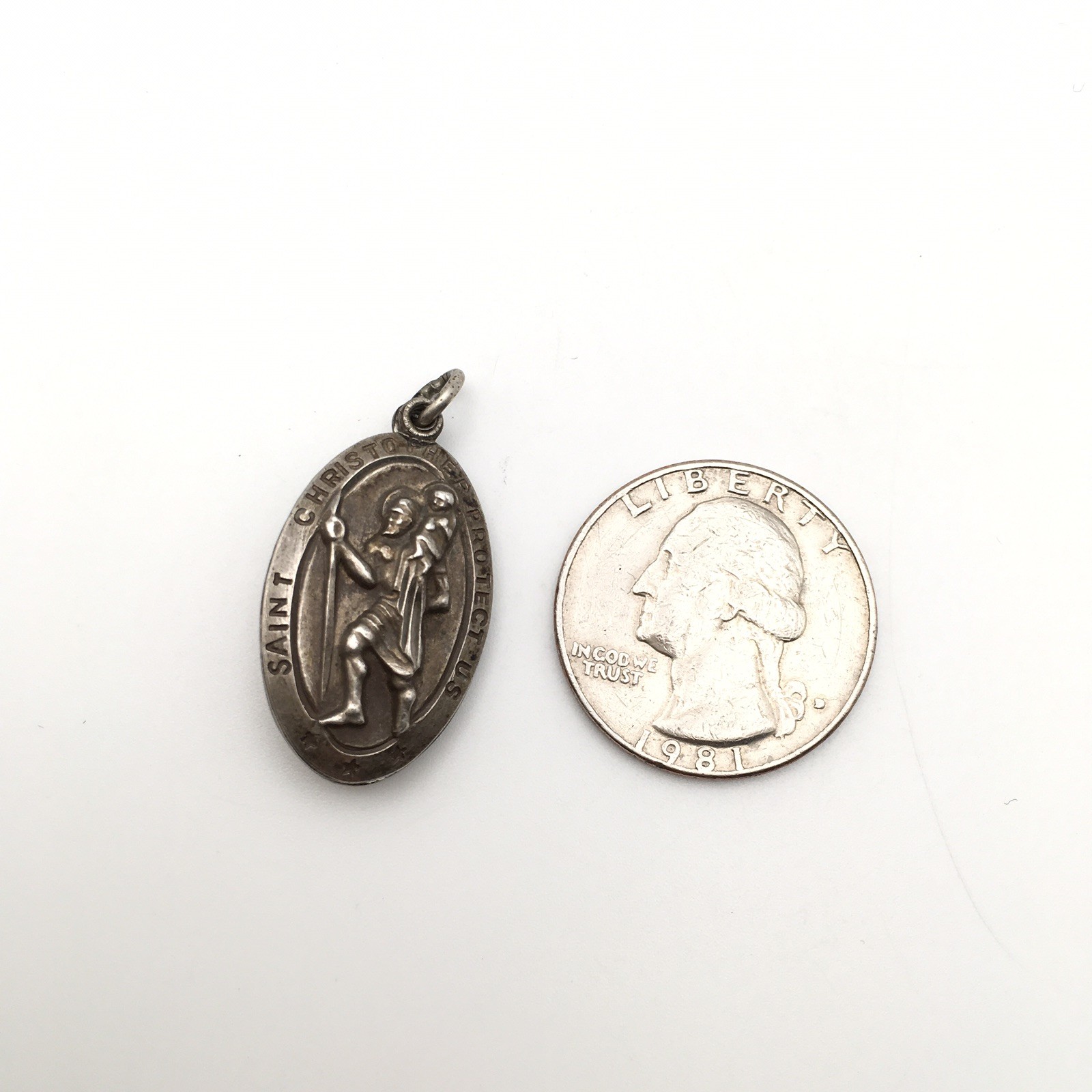 13.3g Vintage Sterling Silver CHAPEL Mary & St Christopher Religious Medal #90