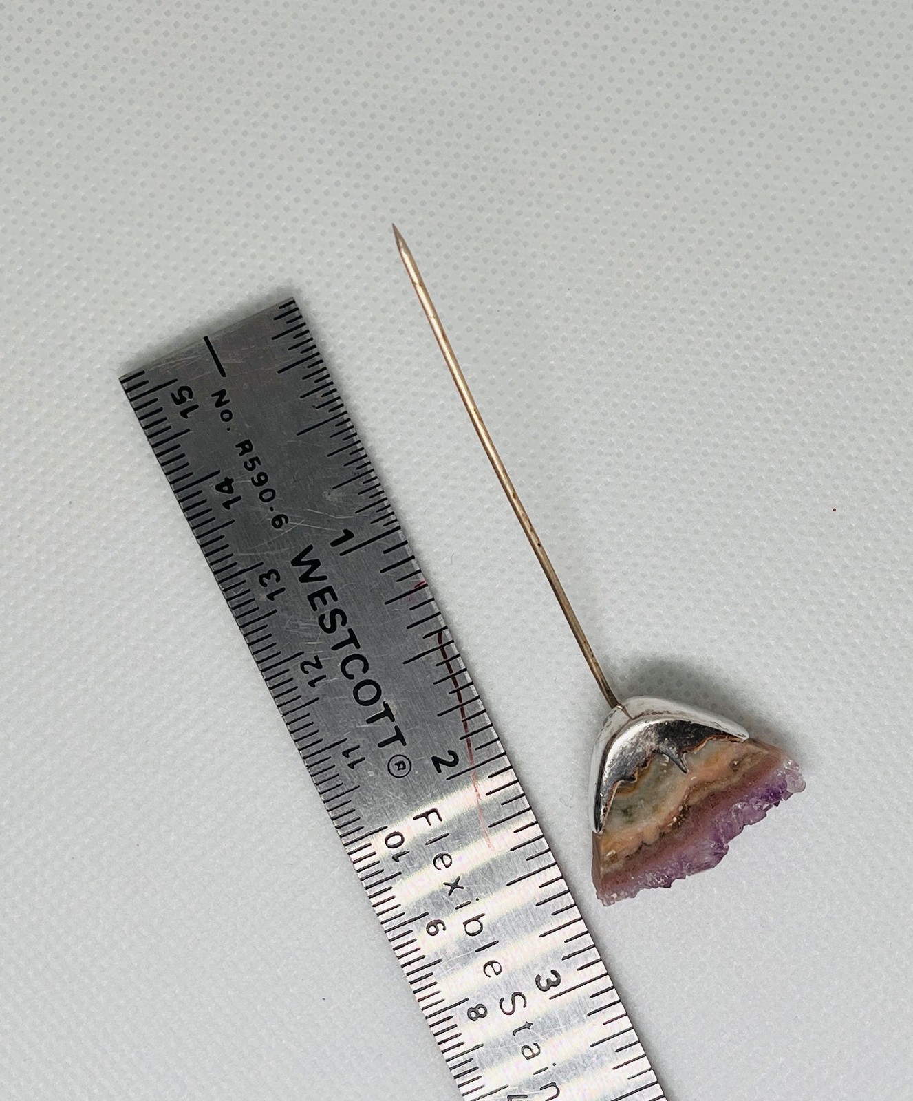Vintage Sterling Silver Amethyst Geode Slice Stick Pin 3 in Artisan Jewelry