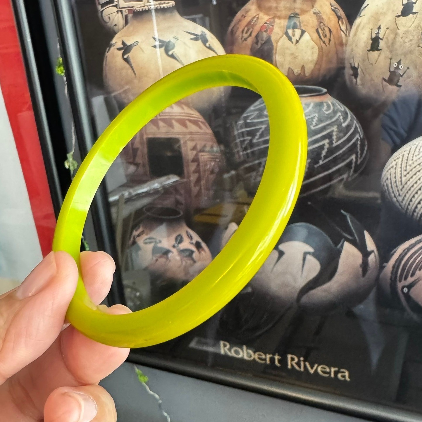Vintage Lime Green Bakelite Bangle Bracelet Domed Vivid Opaque Spacer 40s Tested