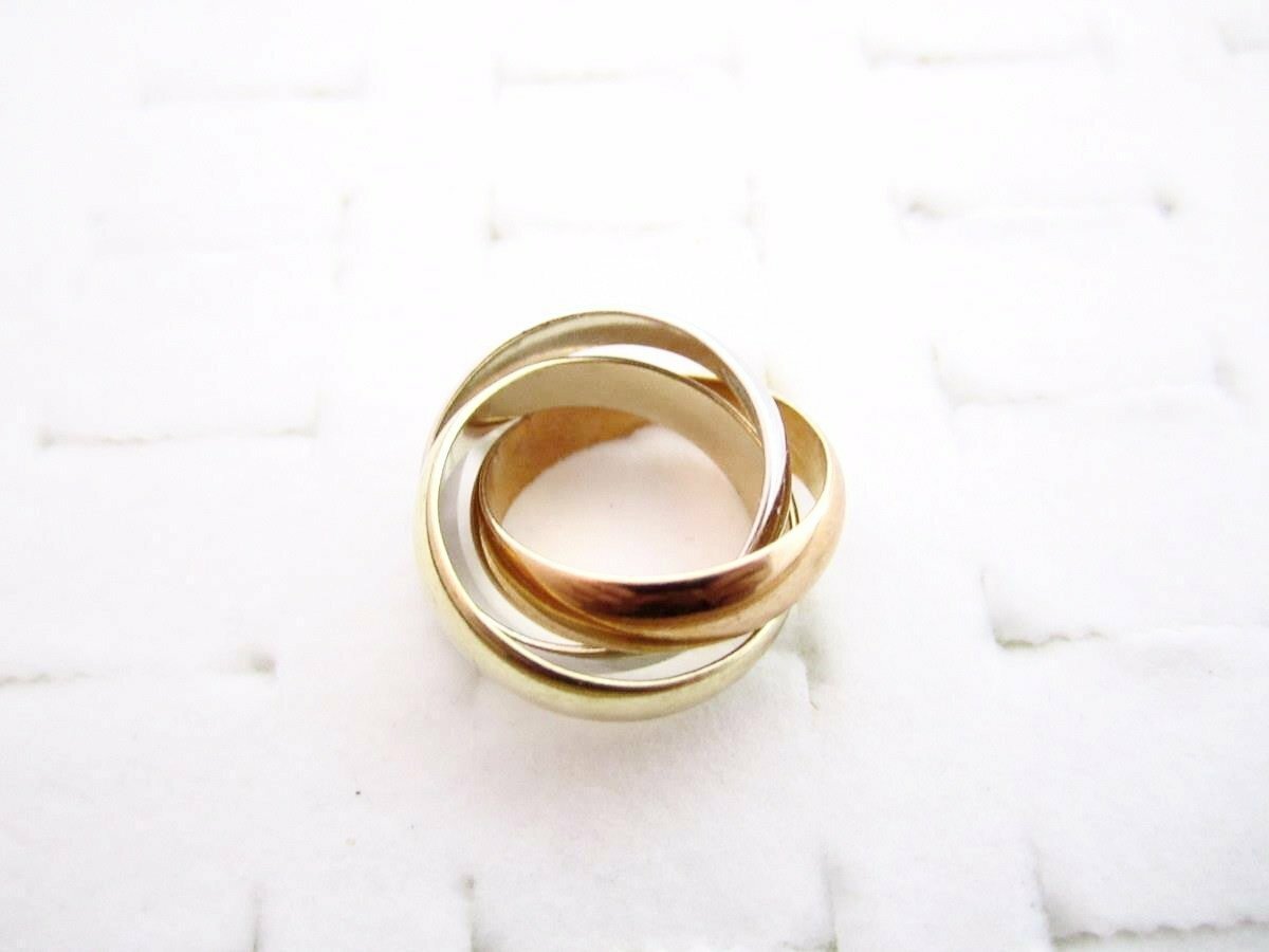 Vintage Tri-Color Trinity Rolling Band Ring *Yellow,White,Rose Gold Plated ESPO