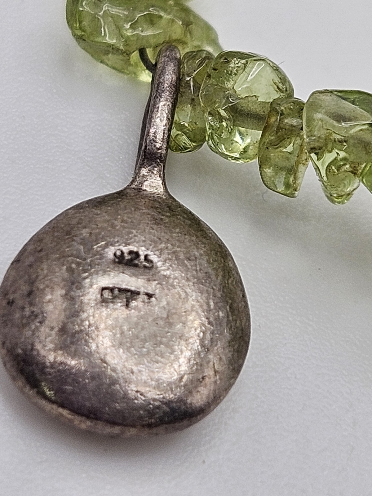 Vintage Sterling Silver Luck Small Charm Peridot Chip Bead Bracelet