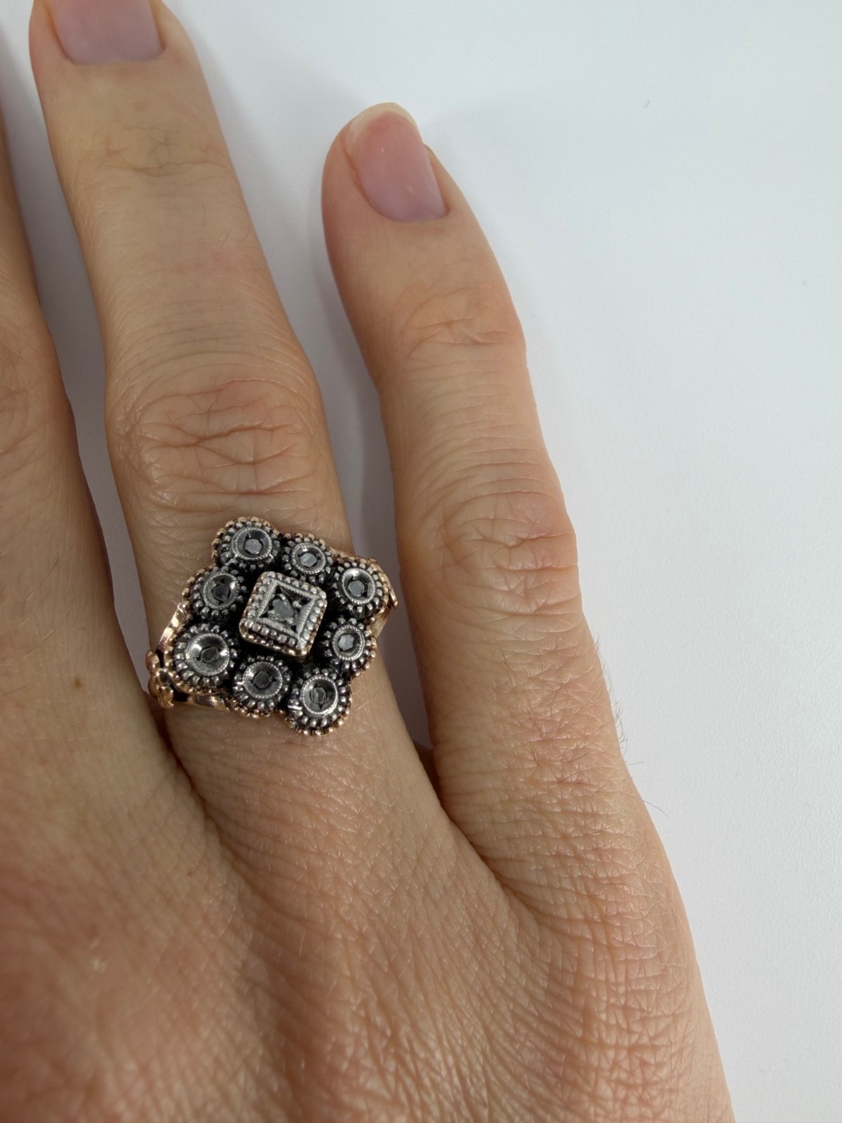 1793 Georgian Rose-Cut Diamond Cluster Ring, 18K Gold & Silver, London Hallmarks