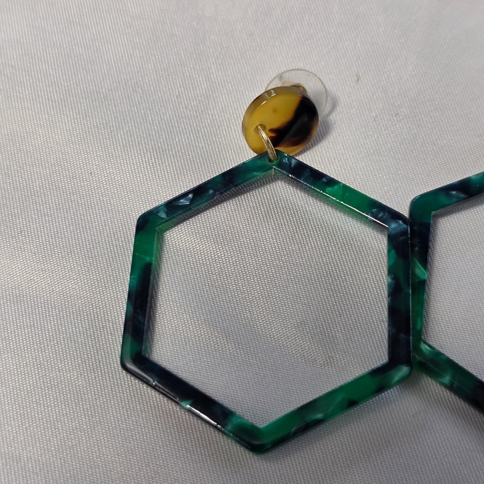 Green Hexagon Acrylic Hoop Earrings Polished Tortoise Shell Finish