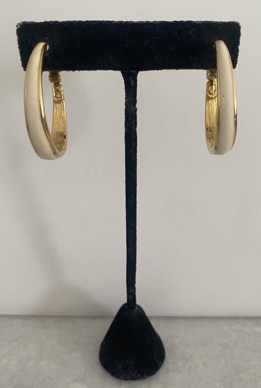 Vintage Goldette Cream Gold Hoop Adjustable Clip On Earrings