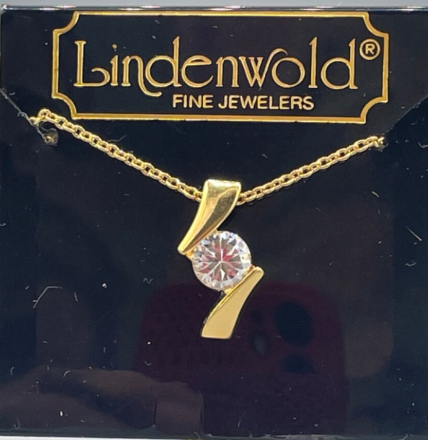 Lindenwold Fine Jewelers 14K Gold Plate Solitaire Cubic Zirconia CZ Necklace