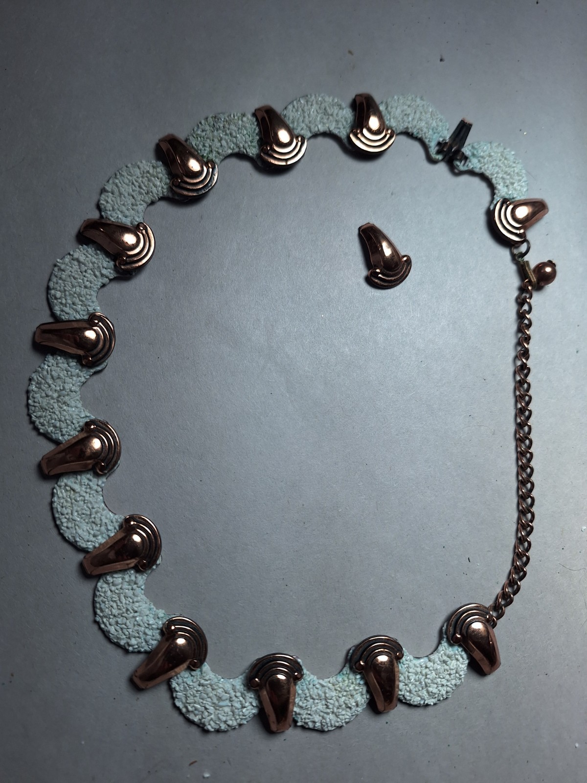 Vintage Copper & White Enamel Necklace Popcorn Texture For Repair SEE AD