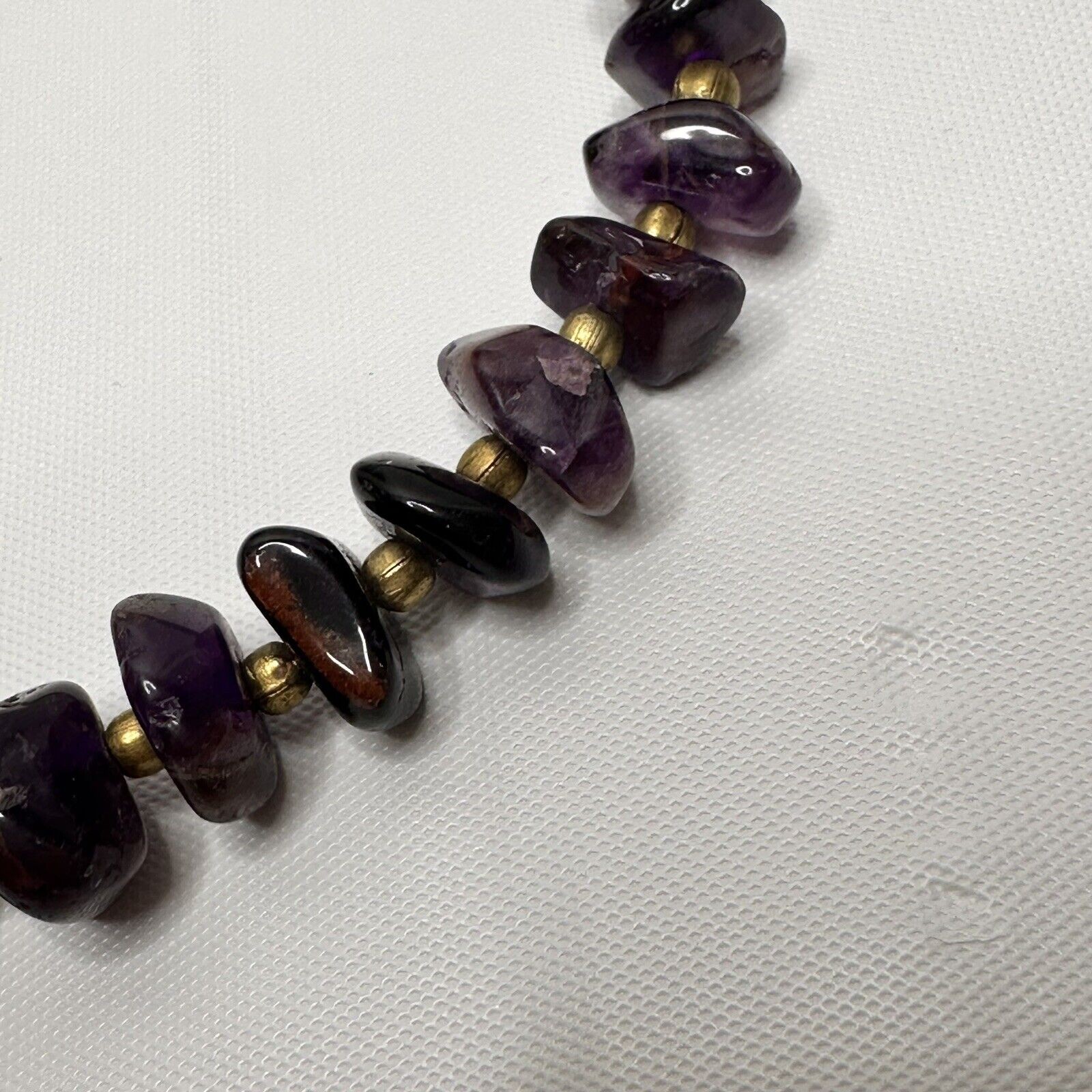 Vintage Amethyst Necklace Polished Gemstone Chip Bead Chunky 18″