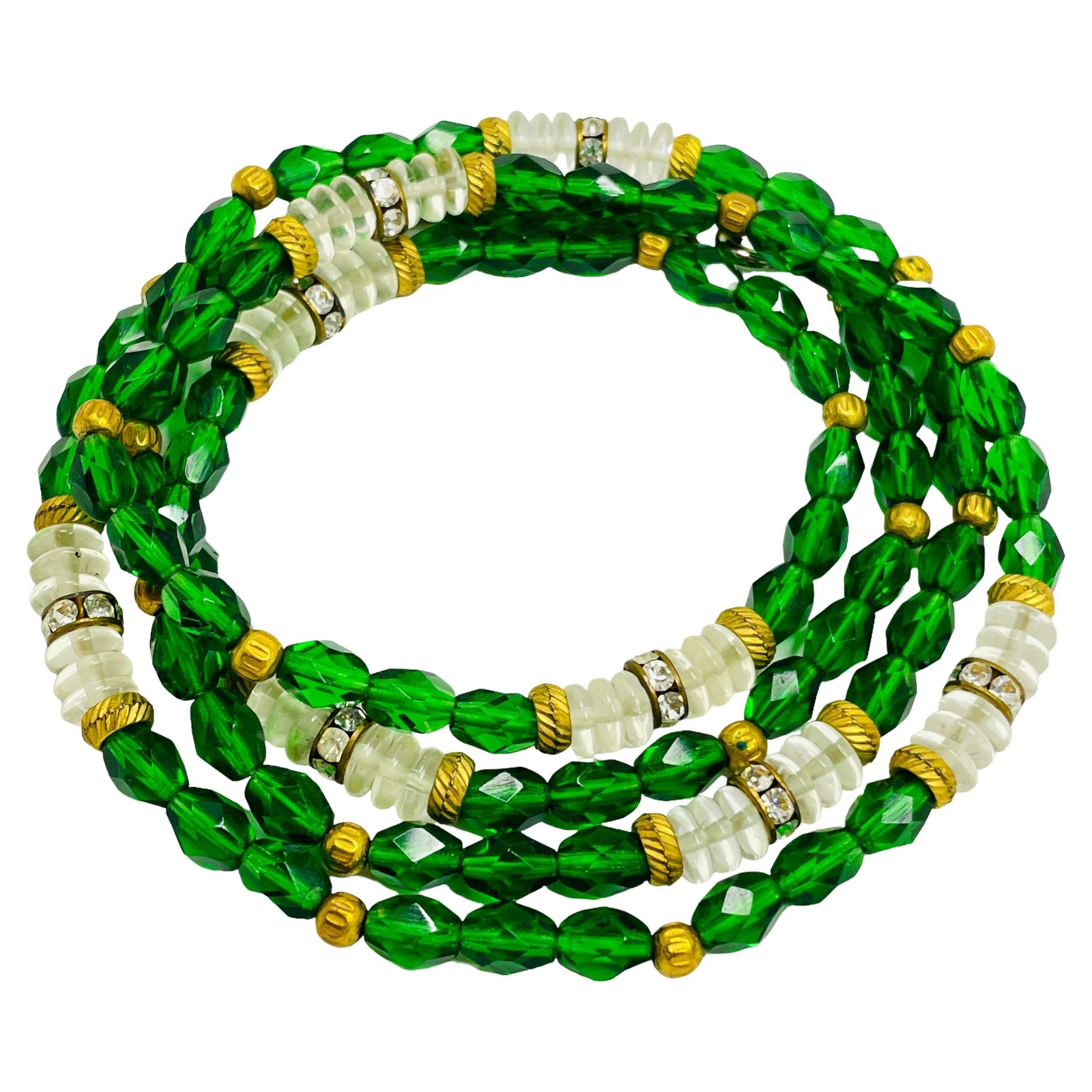 Vintage gold emerald crystal beaded necklace