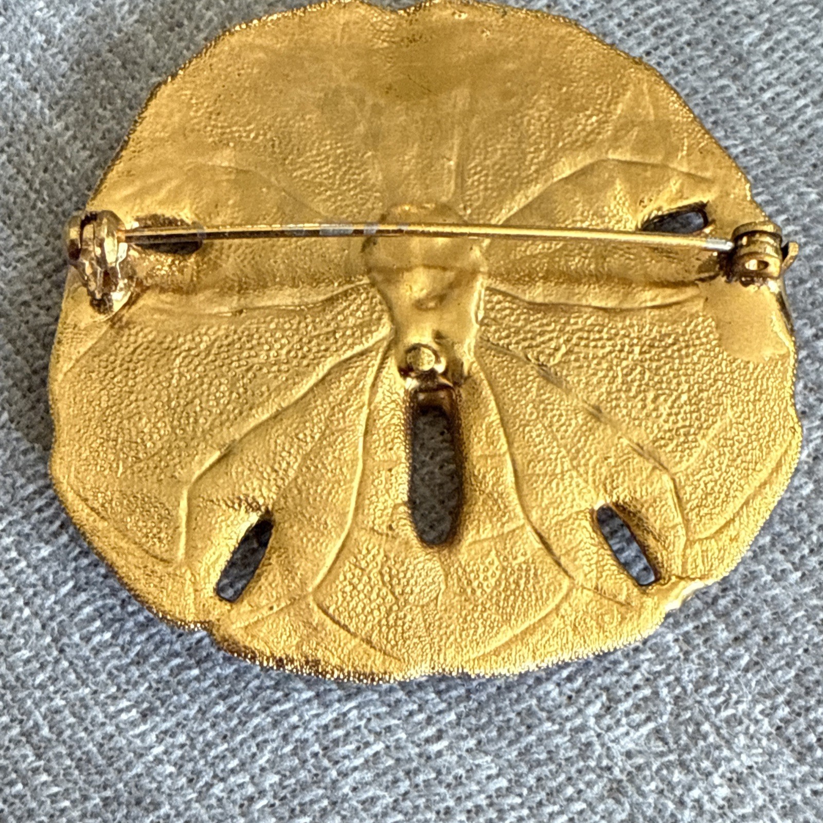 Vintage Large Brooch Pin Sand Dollar Gold Plated Estate Jewelry