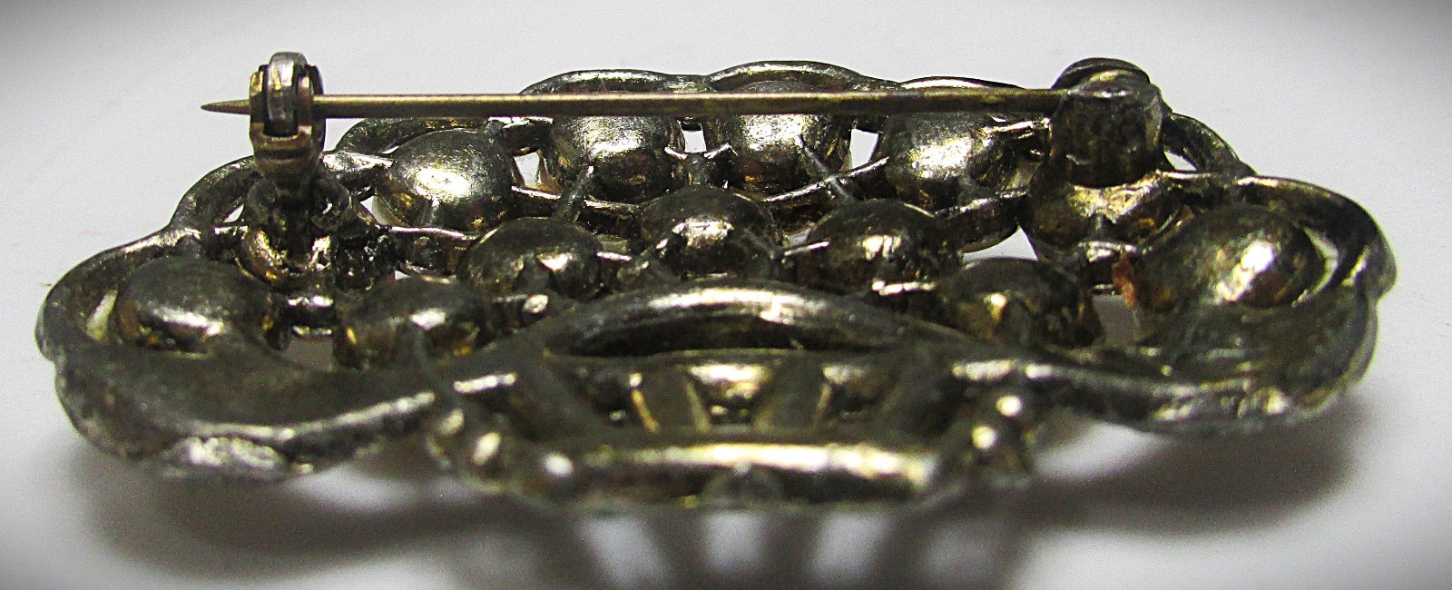 Art Deco New England Glassworks Basket Of Pearls, Enamel, Rhinestone Pin Brooch