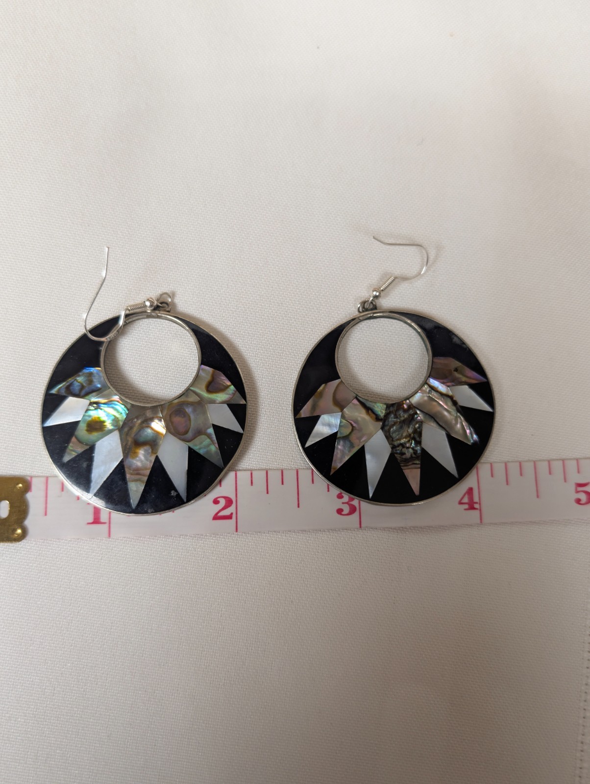 Vintage Alpaca Mexico Sterling Silver 925 Abalone Mother of Pearl Inlay Earrings