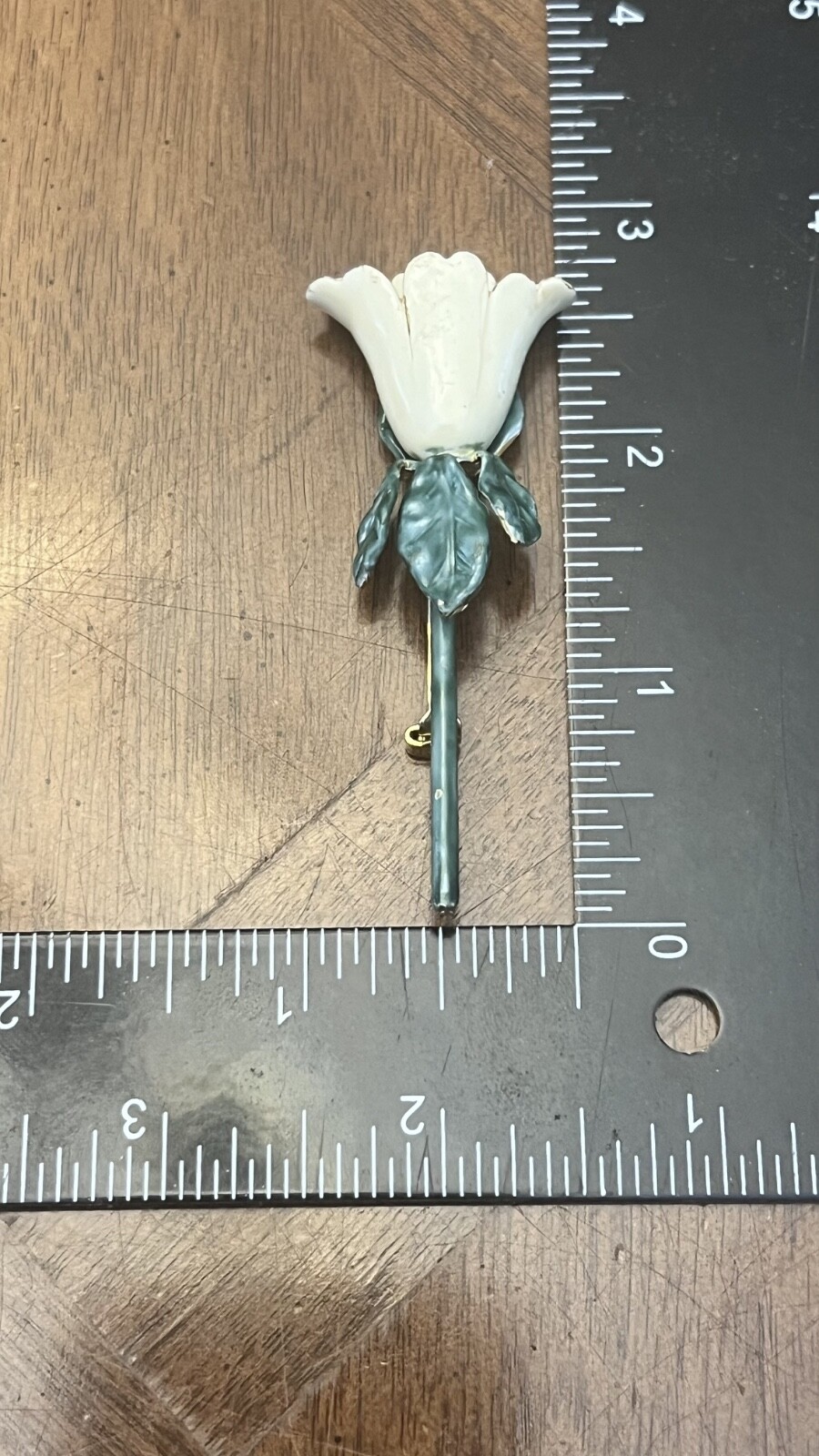 Vintage Sandor Off-White Enamel Tulip Flower Brooch Gold Tone Signed Rare!