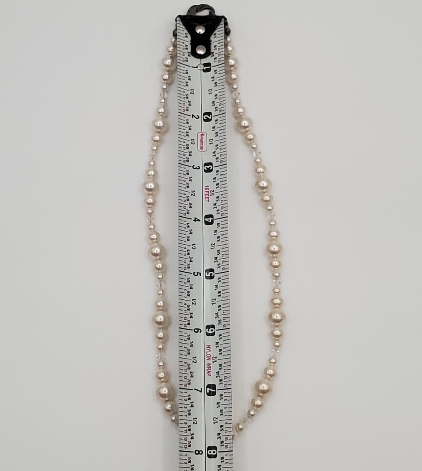 VTG 925 Faux Pearl Bicone Crystal Necklace 18in Sterling Silver 24gtw Estate