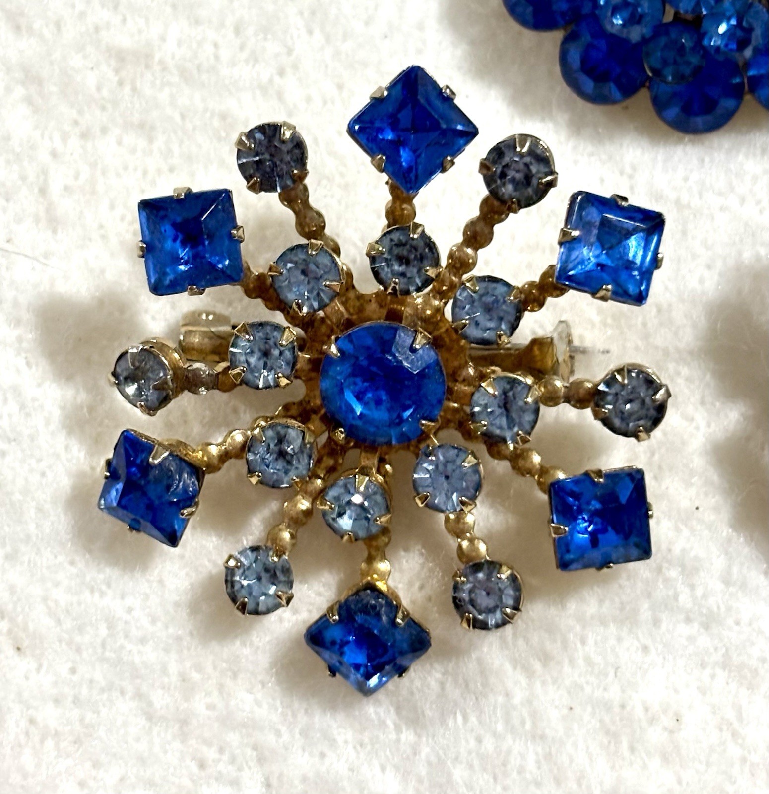 Vintage Blue Rhinestone Brooch Lot Atomic Starburst Navette Mid Century Glam