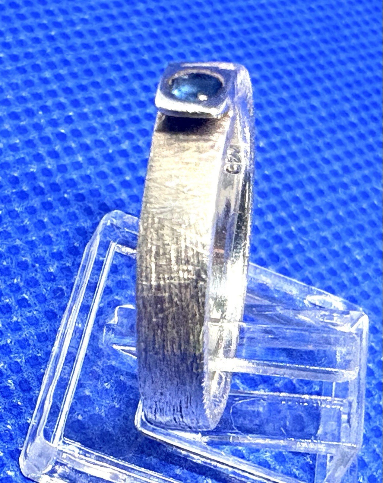 Y16 Brushed 925 Silver Ring size 7.5 Blue Sapphire Amazing 1970s Germany 4.77g