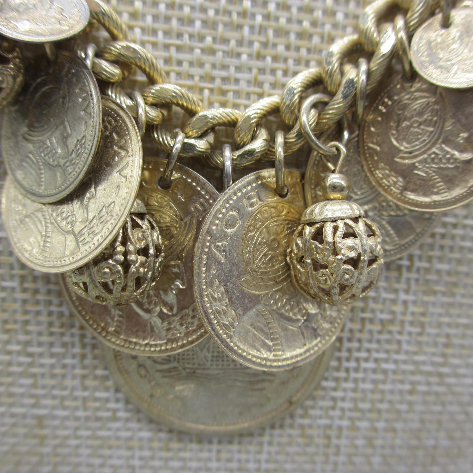 Vintage Faux Coin Necklace Charm Dangle Roman Soldier Gold Tone 18 Inch