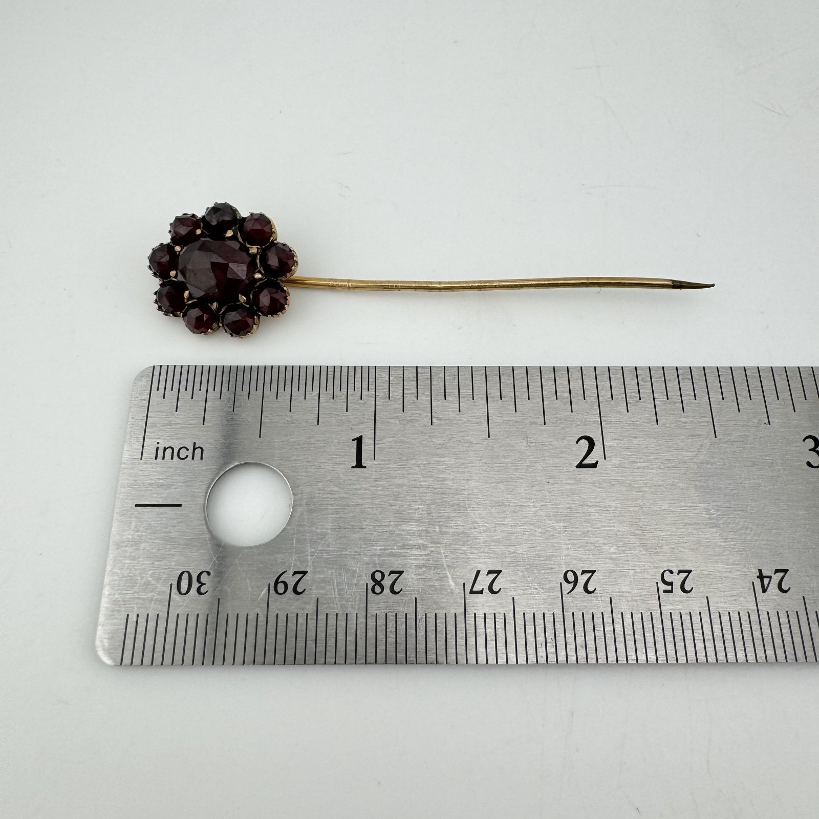 Antique Bohemian Garnet Style Glass Gold Filled Floral Cluster Stick Pin