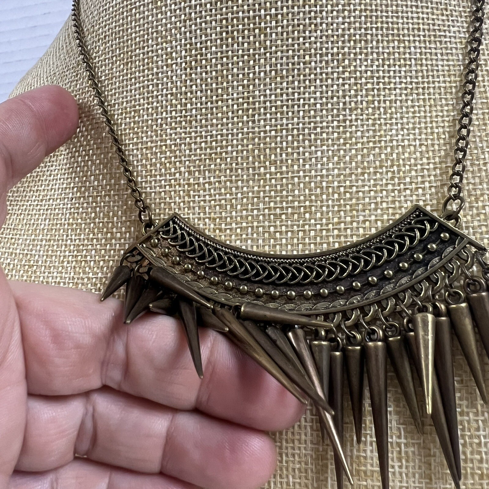 Bronze Tone Fringe Bib Necklace adjustable
