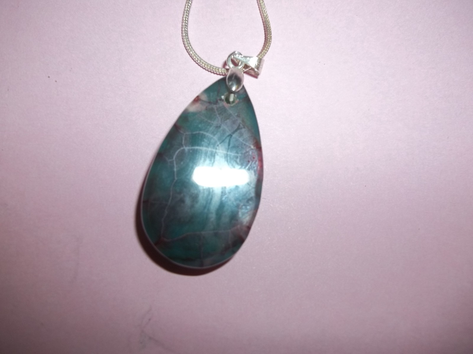 2 PINK AND GREEN AGATE STONE NECKLESS WITH SILVER .925 CHAINS-NECKLESS