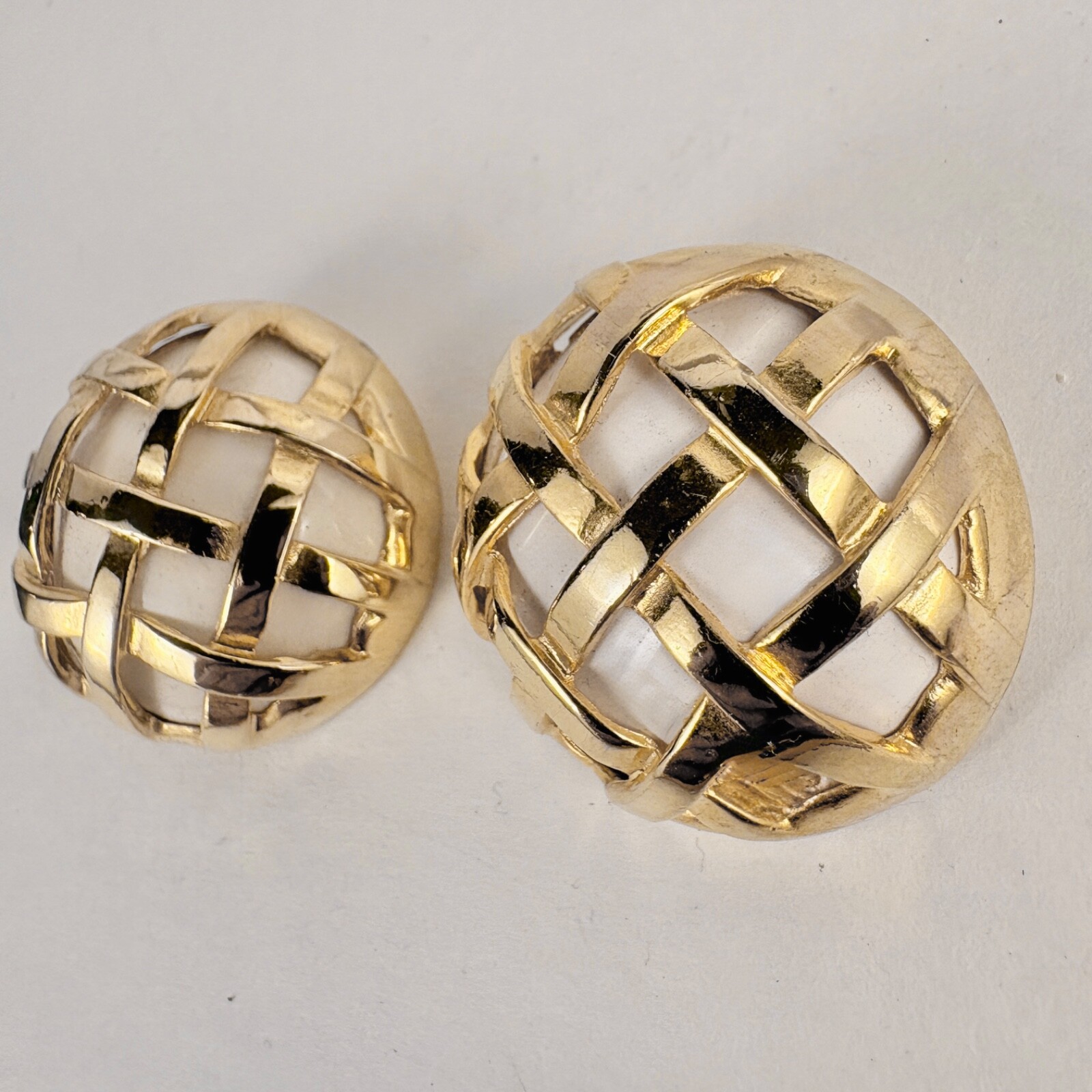 vintage Gold Basket Weave Earrings white clip-on from Henri Bendel Beautiful