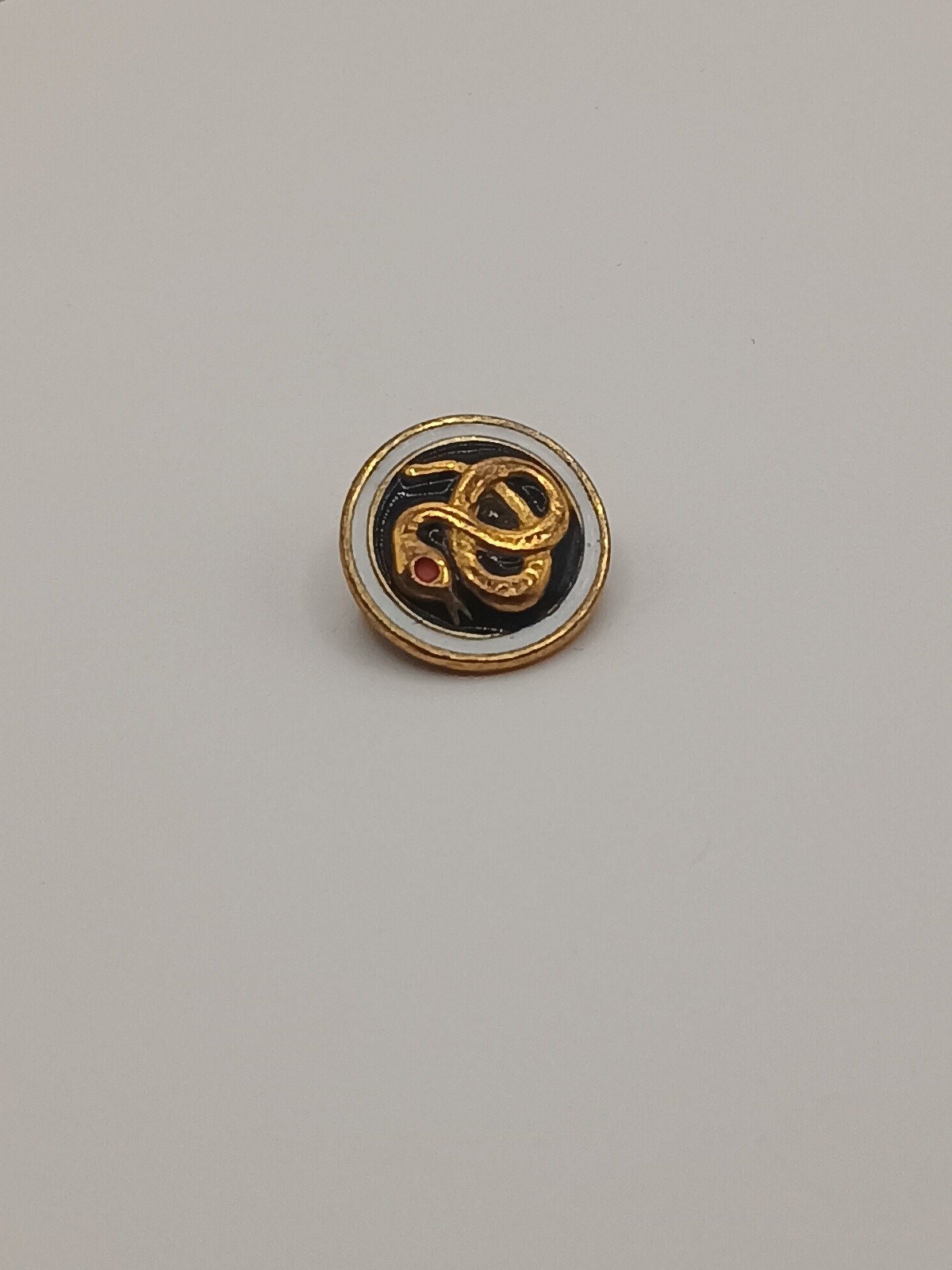 Tiny Snake Pin Gold Fill & Enamel Red Jewel Eye 1 cm