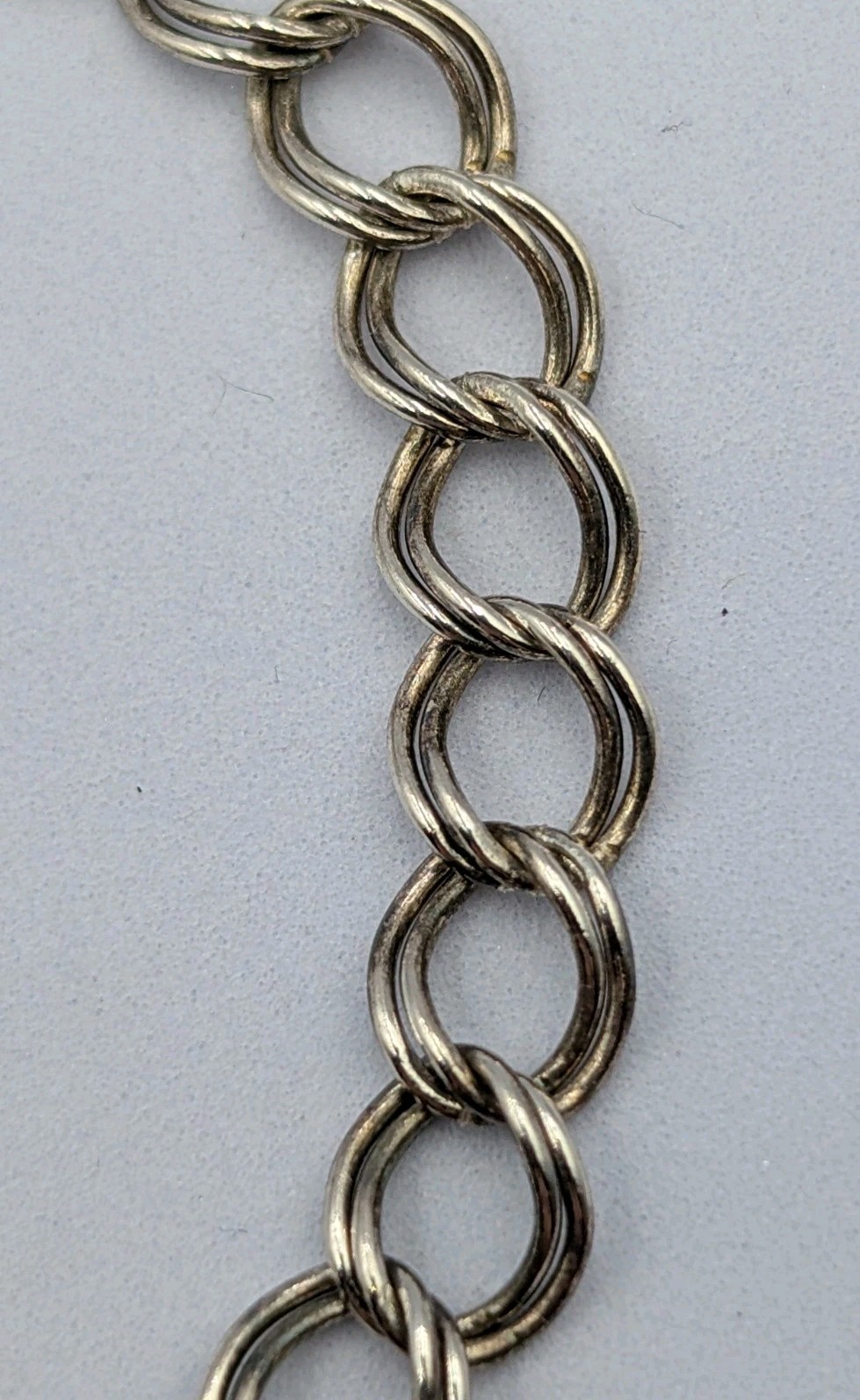 Vintage Sterling Silver Double Link Curb Chain Starter Charm 925 Bracelet 7.25″