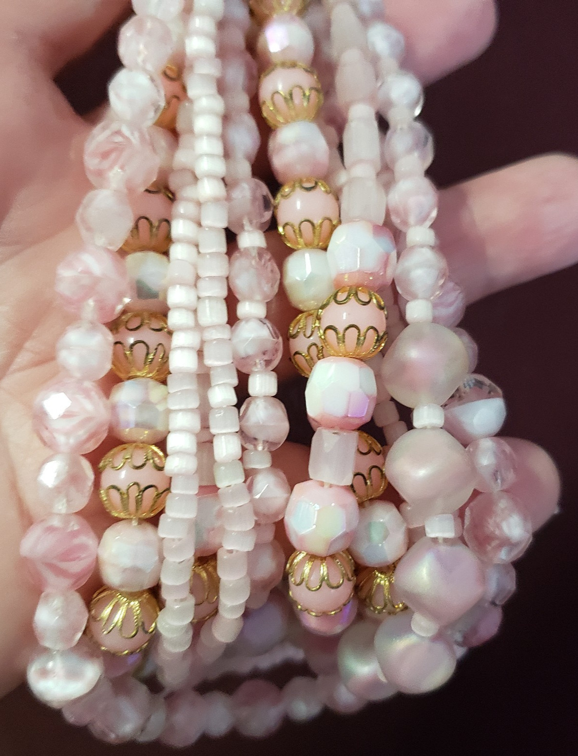 La Roco Pink Bead Rhinestone Necklace Earrings Jewelry Set Mid Century Modern