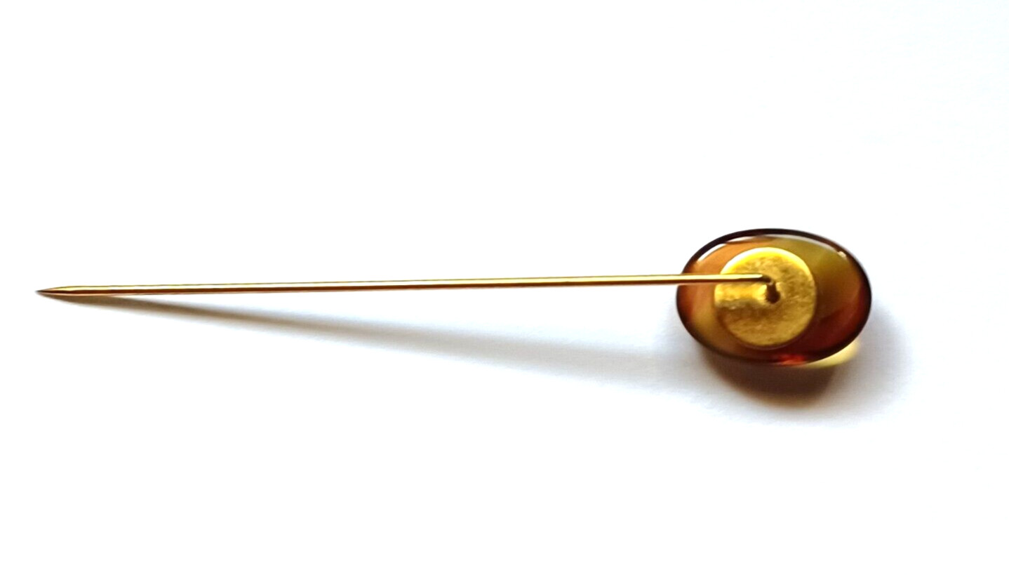 Vintage Brown & White Glass Swirl Stick Pin