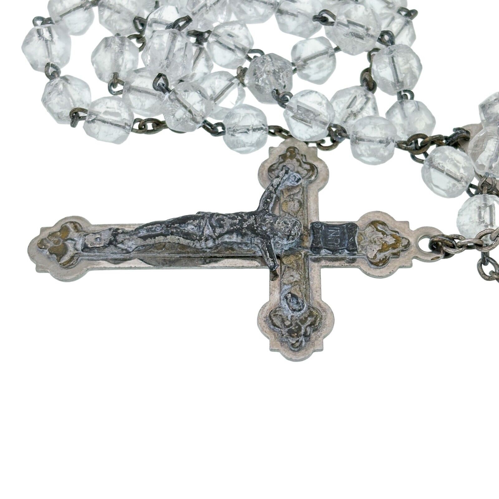 Vintage INRI Italy Sterling Silver 925 | Crystal Beaded Crucifix Rosary