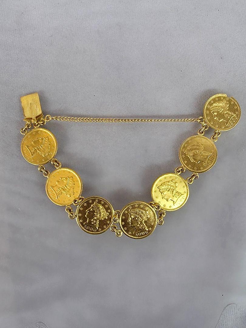 7 Coin 1906 Liberty Head Quarter Eagle 22k 2.50 Dollar Gold Chain Link Bracelet