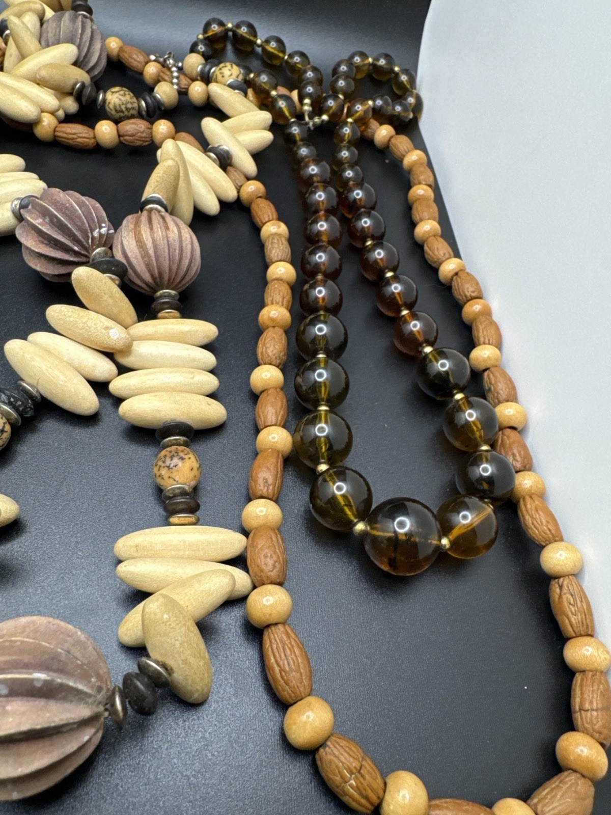 Vintage Boho Wood Bead Necklace Lot Artisan Tribal Earth Tone Jewelry