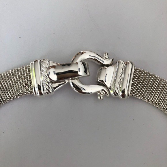 Silver Tone Choker Necklace Magnetic Mesh Buckle