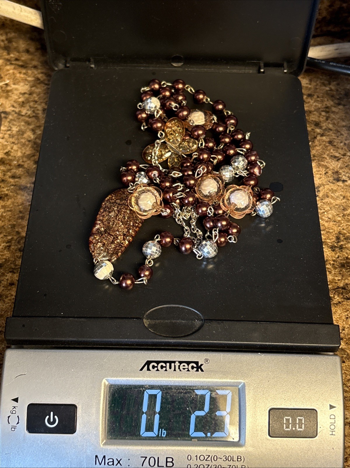 Vintage Multi strand Beaded Statement Necklace Acrylic Butterfly Accent READ