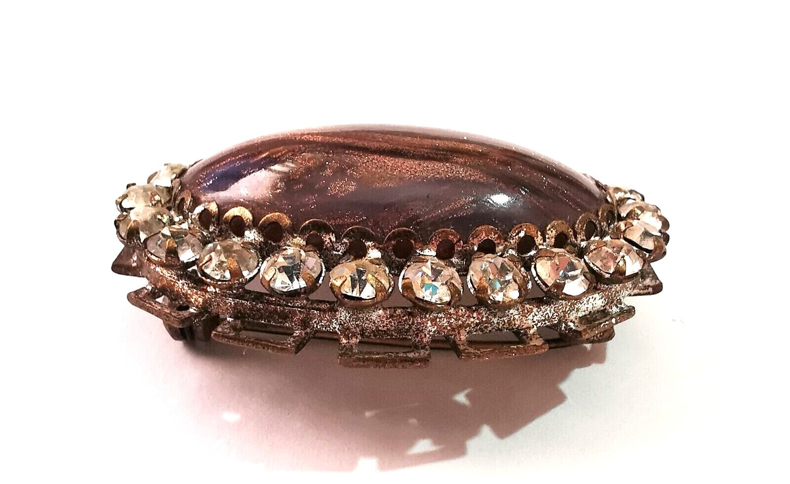 Czech Brooch Glass Pin Vintage Rhinestone Handmade Art Bohemian Glass Cabochon