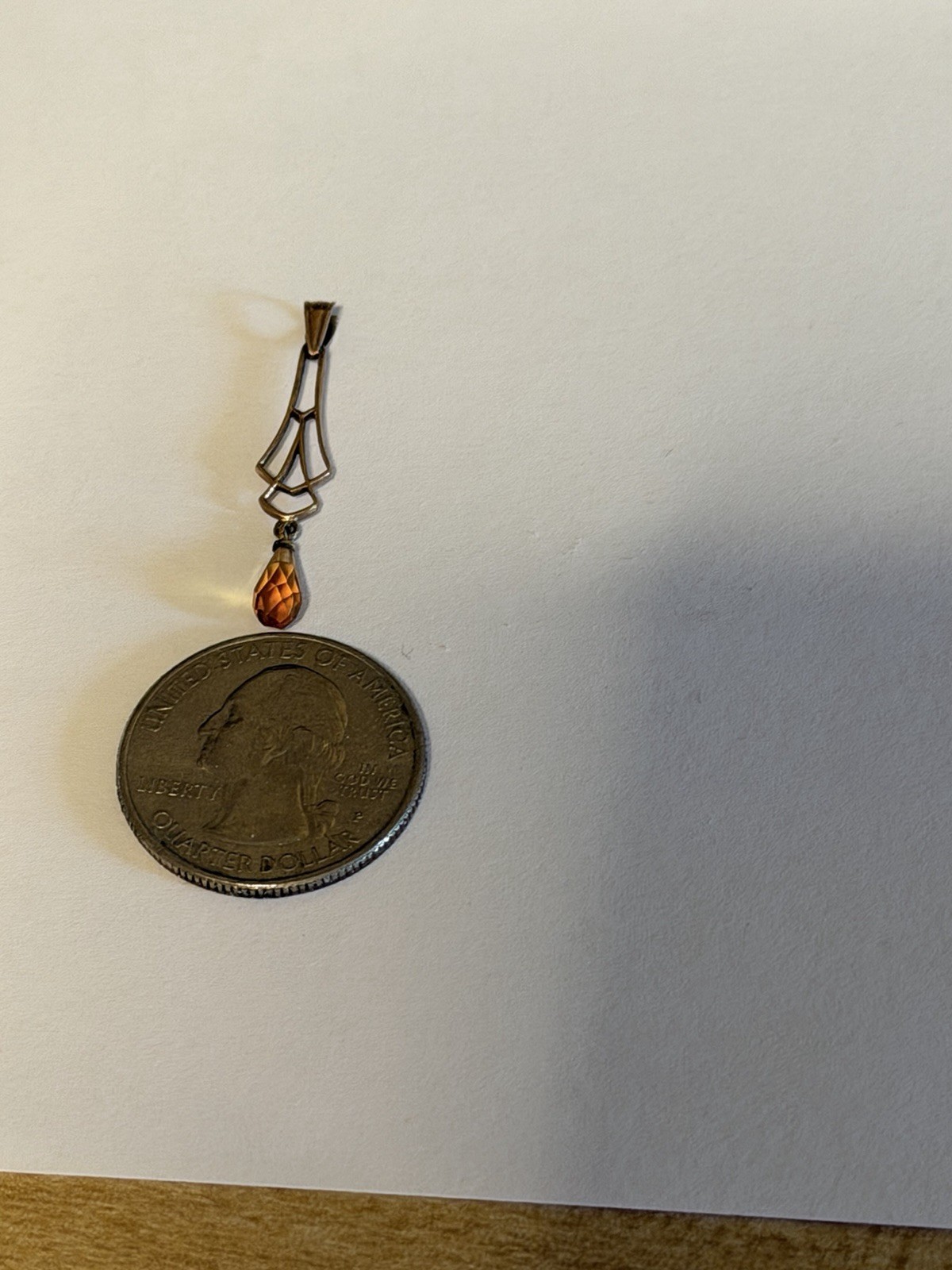 Vintage Circa 1920’s Lavalier, 10 Kt Gold With Citrine Briollete Drop