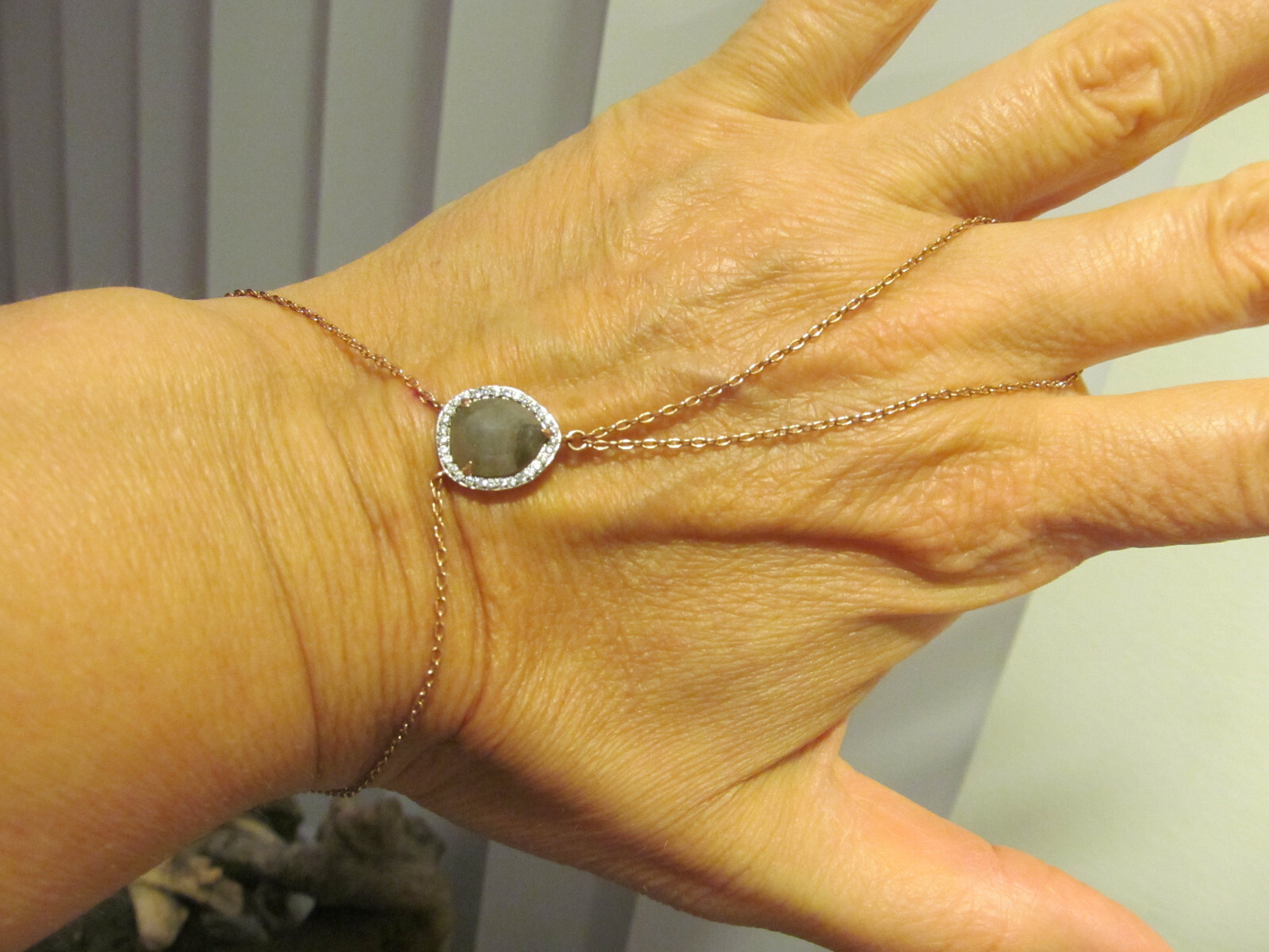 HENRI BENDEL Rose Gold tone Labradorite stone Finger Chain Bracelet
