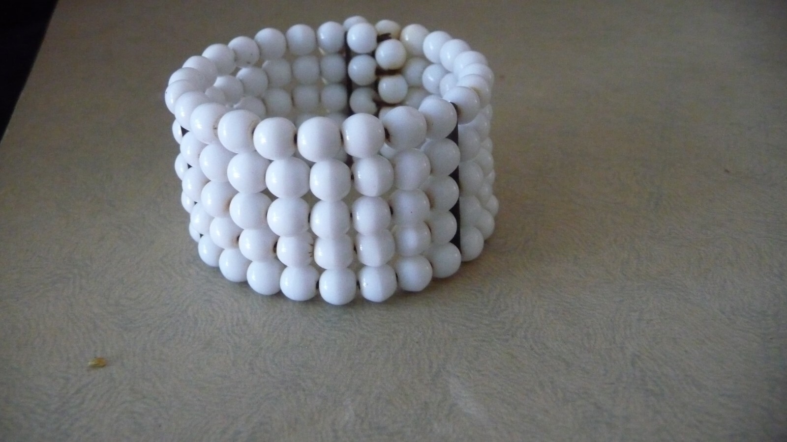 #2/7X vtg costume BRACELET WRAP AROUND CUFF 5 rows WHITE Beads 1 1/4″ W
