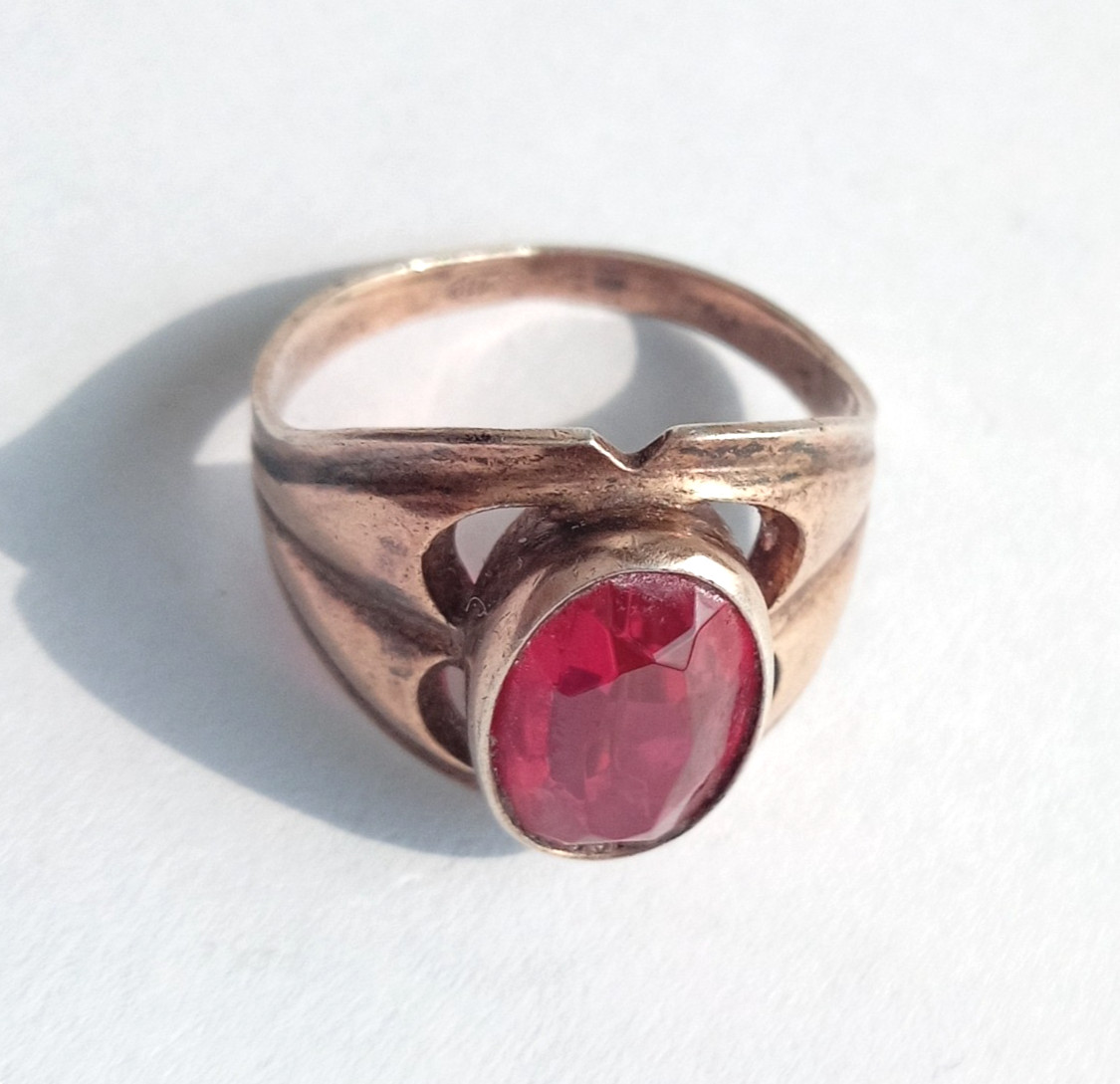 Vintage Ring Red stone Gilt Silver 875 star USSR times Women’s Jewelry size 8.5