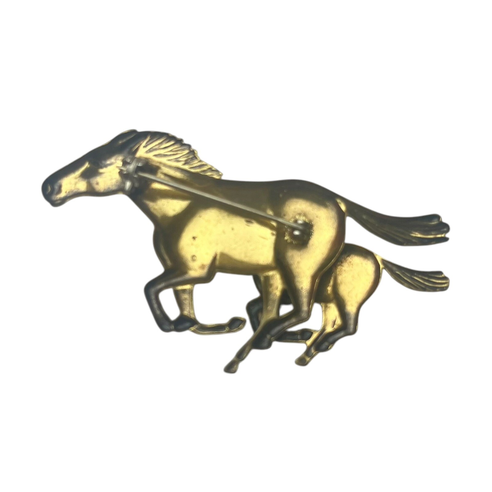 Vintage Racing Running Horse & Foal Gold Color Pin Brooch 2.12″x1″ ~ Beautiful!