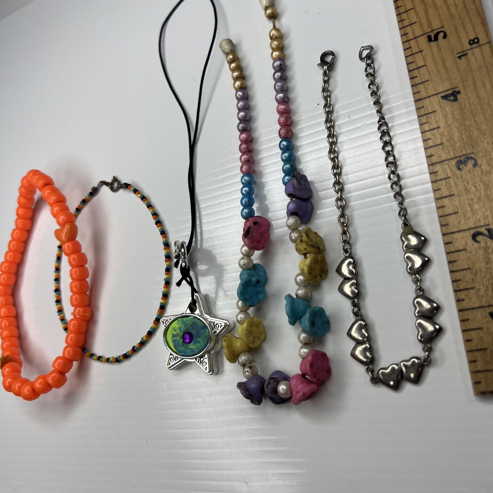H7 Lot Beaded Resin Multicolor Rainbow Hearts Flowers Stars Retro Necklaces