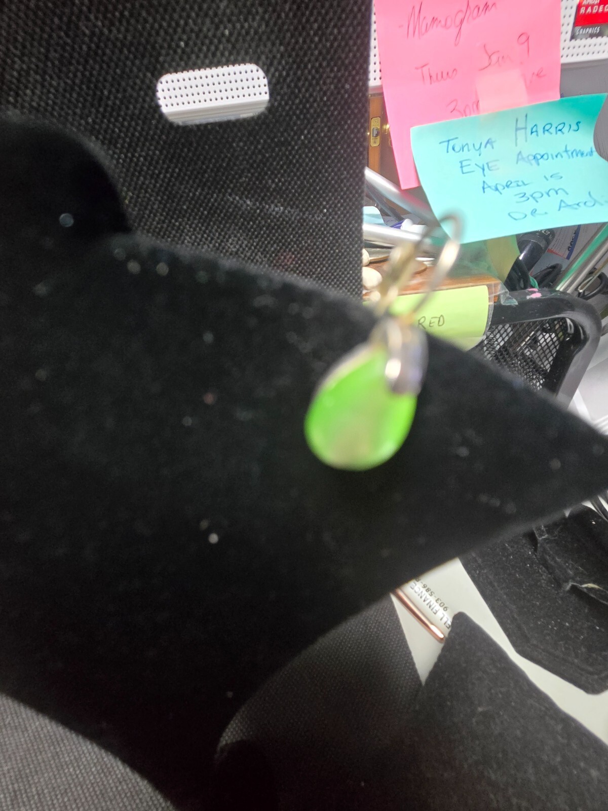 Clip on Vintage Green Cat Eye Stone and Slver Tone Stone is a Beautiful Teardrop