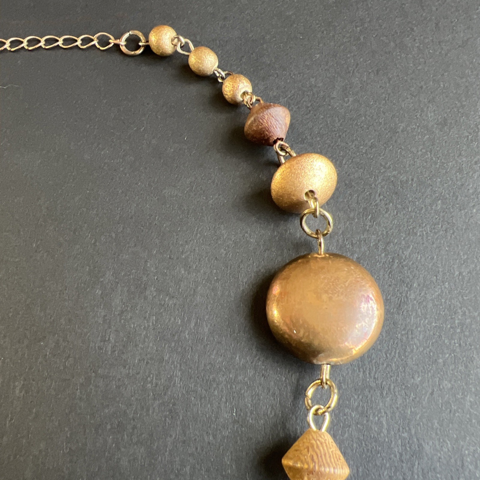 Vintage Turquoise Chip Inlay Beads Amber Mother of Pearl Abalone Bronze Necklace