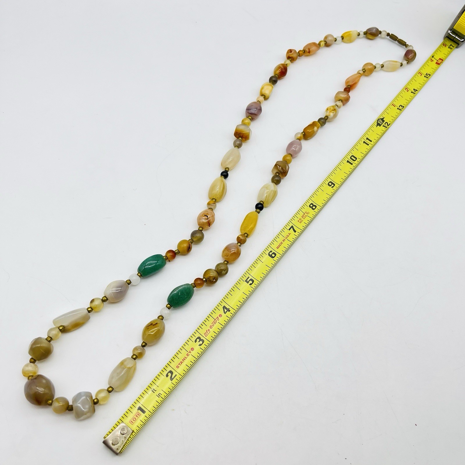 Vintage Beggar Bead Necklace Multicolor Agate Stone Boho Layering Strand 32″