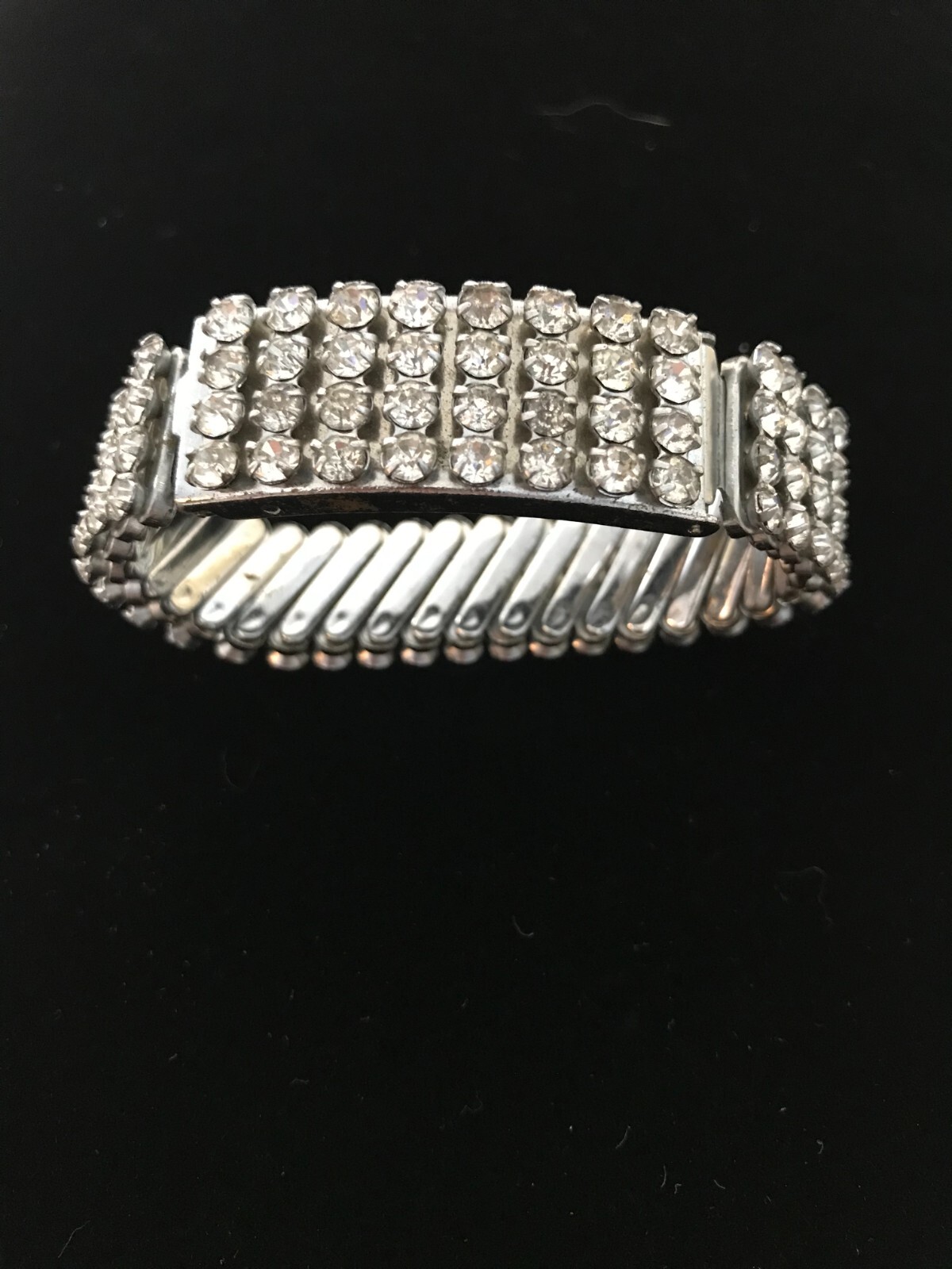 Vintage Expanding 4 Row Rhinestone Bracelet 5/8” Wide Secret Photo Locket