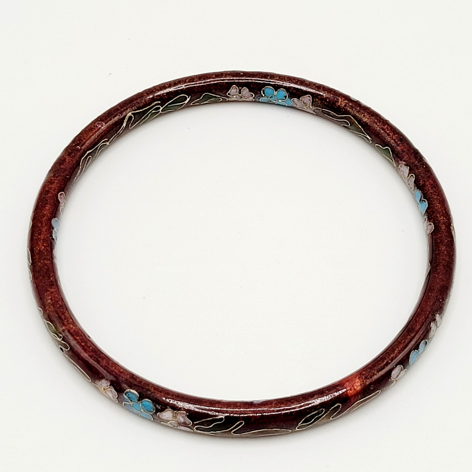 Cloisonné Deep Red Enamel Floral Hand Painted Asian Inspired Bangle Bracelet