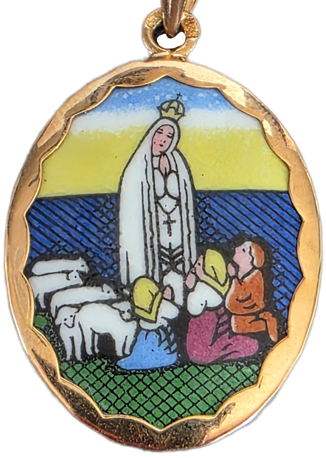 Antique Enameled Gold Medal Virgin Mary Madonna Pendant – 18K Gold