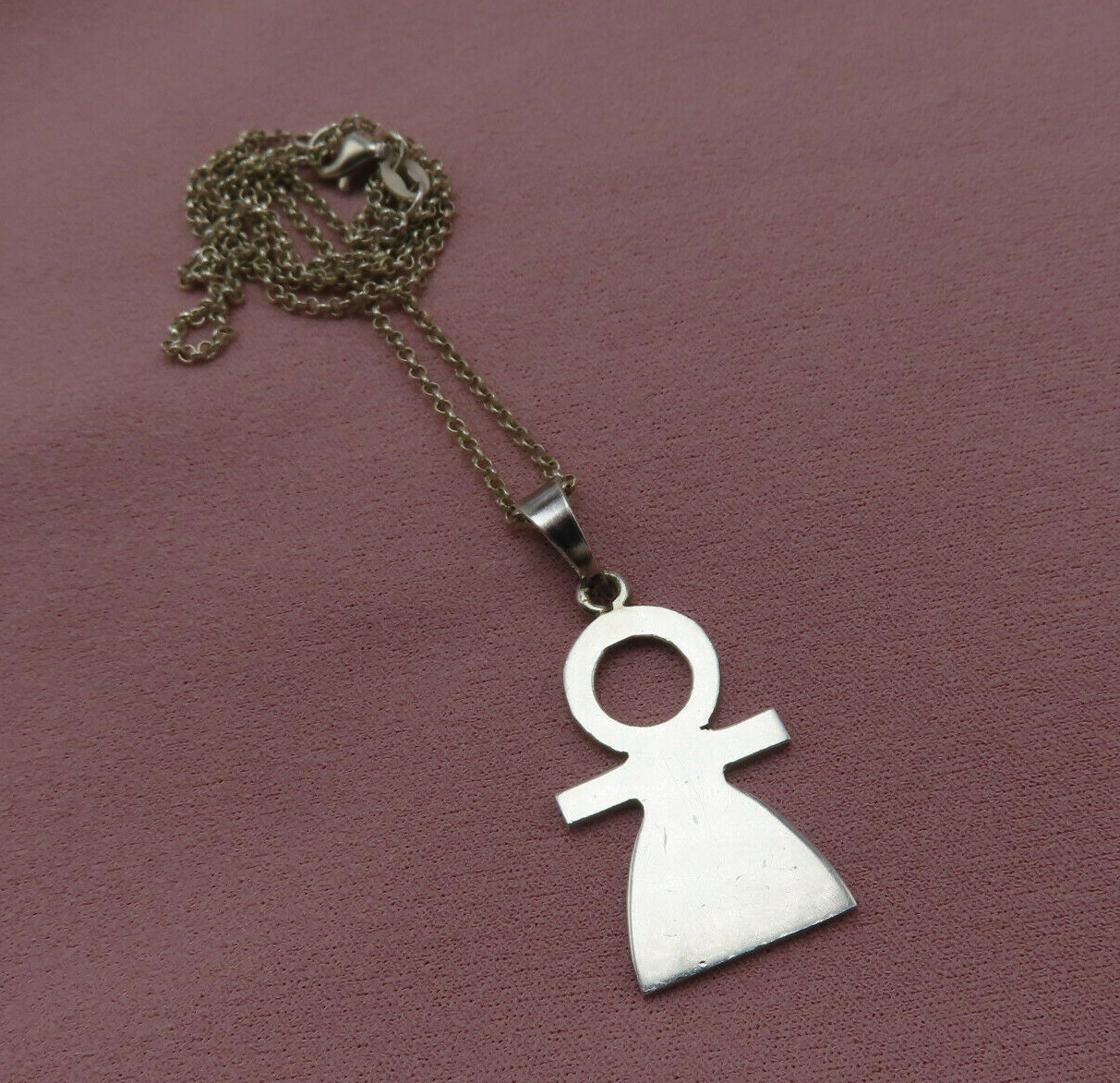 Vintage Sterling Silver Necklace Person Pendant 20 inch Chain Modernist 515a